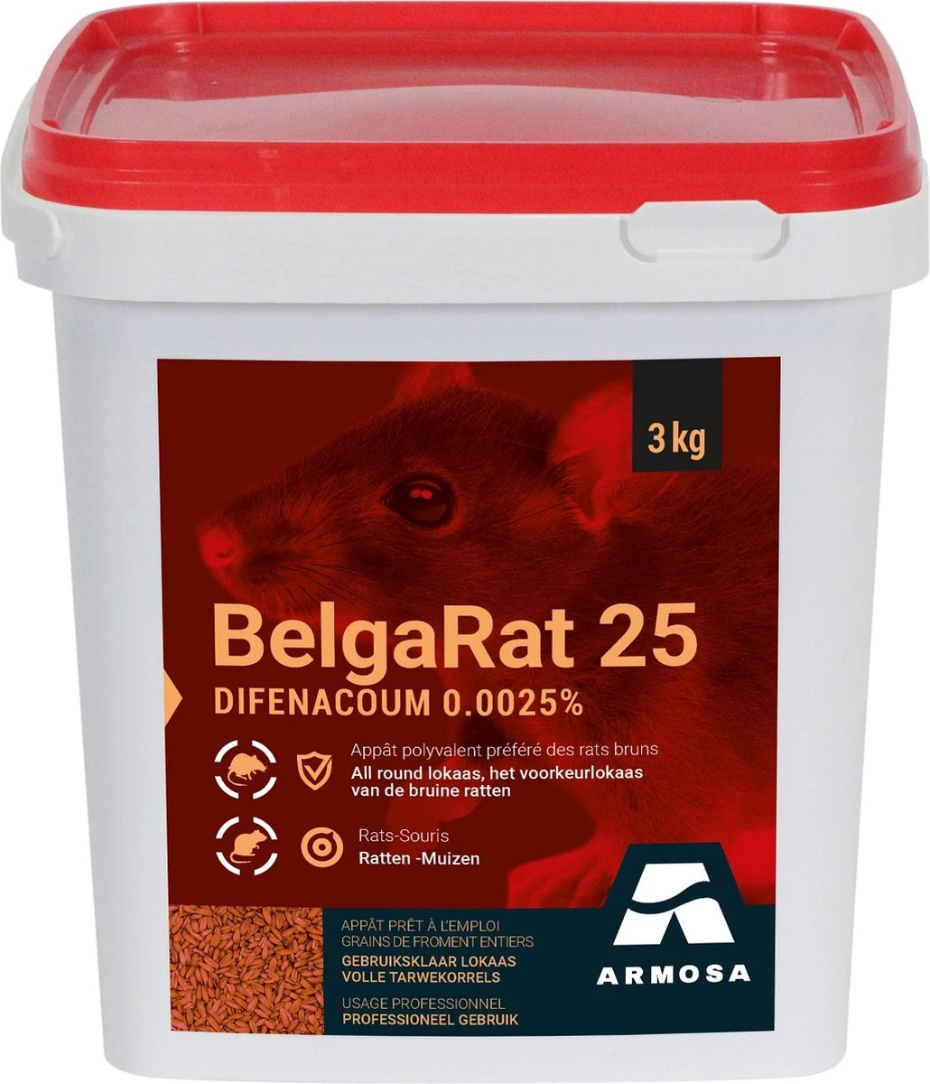 BelgaRat 25 (granen) - 3 Kg - Zeer Krachtige Ratten Bestrijding Voor Binnen En Buiten 1 BelgaRat 25 (granen) - 3 Kg - Zeer Krachtige Ratten Bestrijding Voor Binnen En Buiten