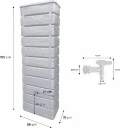 Regenton Muurtank, Grandval 300L, Antraciet Kunststof, Imitatiehout, Met Gootaansluitset Inbegrepen -Tuingereedschaps Winkel 1122x1200