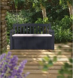 Keter Eden Garden Bench Opbergbank - 265L - 140x60x84cm - Zwart/Grijs -Tuingereedschaps Winkel 1132x1200