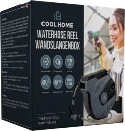 CoolHome - Wandslangenbox 20 Meter + 2 Meter - Tuinslang Met Haspel- Slangenhouder 180° Draaibaar - Tuinslanghaspel Zwart - Grijs -Tuingereedschaps Winkel 1146x1200 1