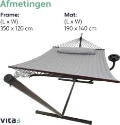Vita5 Hangmat Met Standaard En Spreidstok – 2 Persoons – Incl. Bekerhouder - Afneembaar Kussen – Uv-bestendig – Lichtgrijs 21 Vita5 Hangmat Met Standaard En Spreidstok – 2 Persoons – Incl. Bekerhouder - Afneembaar Kussen – Uv-bestendig – Lichtgrijs -Tuingereedschaps Winkel 1153x1200