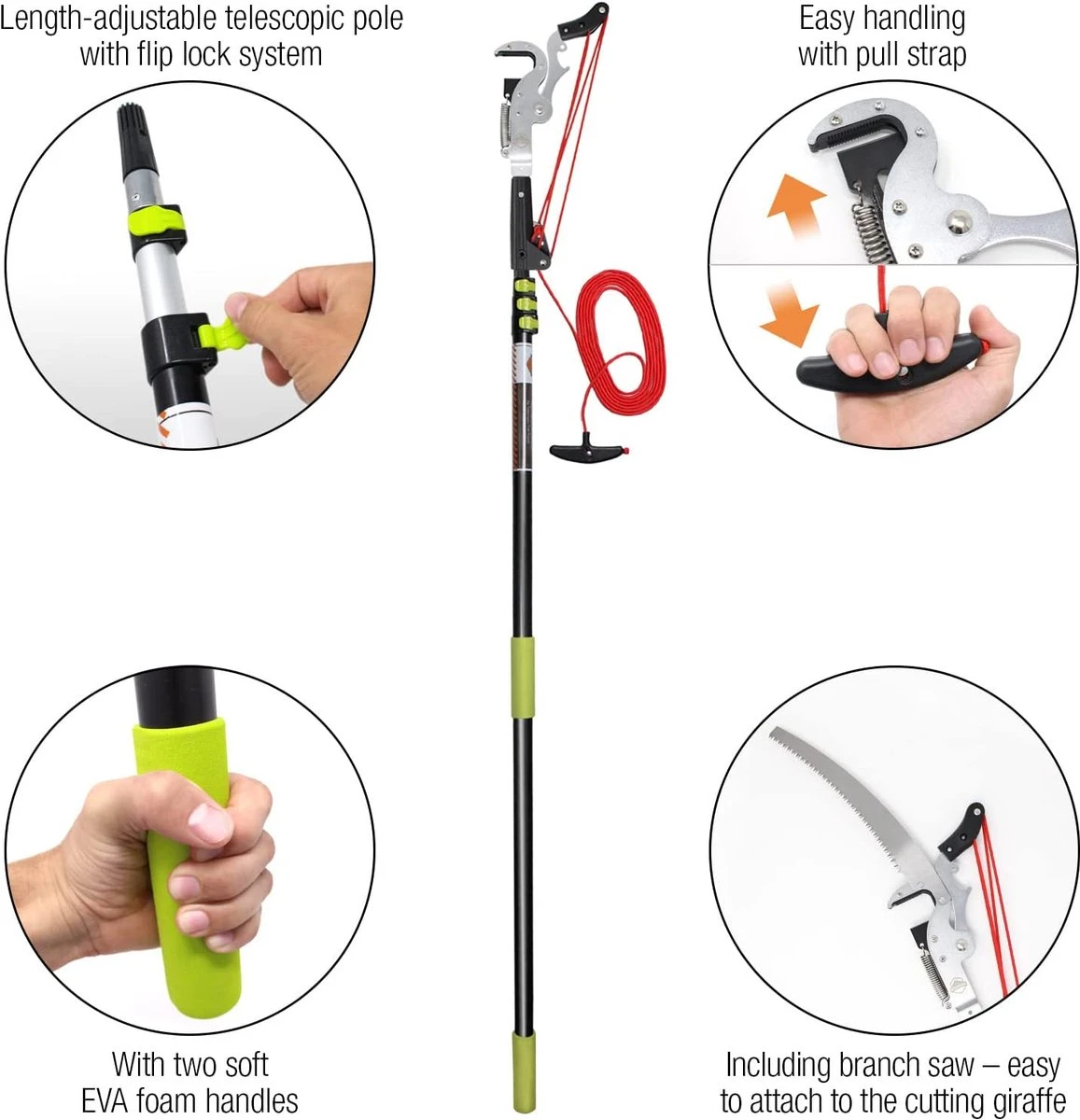 Iceberk Snoeischaar + Snoeizaag (1,45 - 3,70 M) - Telescopische Snoeischaar Voor Het Snoeien Van Bomen En Dichte Struiken Zonder Ladder 4 Iceberk Snoeischaar + Snoeizaag (1,45 - 3,70 M) - Telescopische Snoeischaar Voor Het Snoeien Van Bomen En Dichte Struiken Zonder Ladder - Afbeelding 4