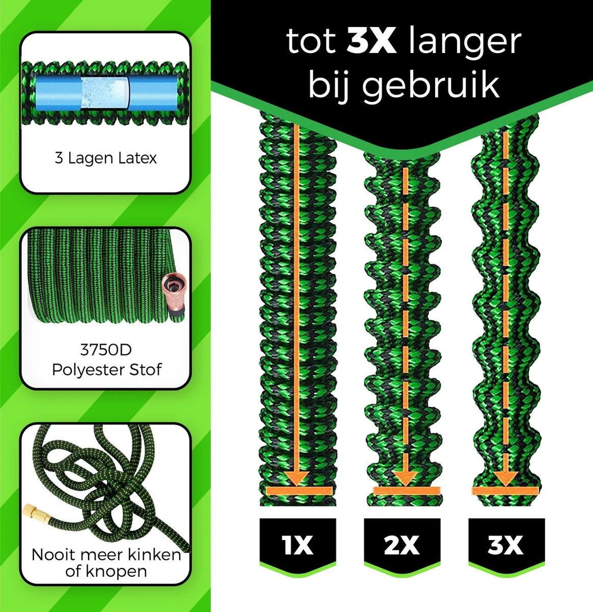 MD-Goods ® Super Sterk Uitrekbare Tuinslang Tot 30 Meter + GRATIS Tas En Koppelstuk - Tuinsproeier - Tuin Besproeien - Waterslang - Sproeikop - Groen - Flexibel Elastisch 5 MD-Goods ® Super Sterk Uitrekbare Tuinslang Tot 30 Meter + GRATIS Tas En Koppelstuk - Tuinsproeier - Tuin Besproeien - Waterslang - Sproeikop - Groen - Flexibel Elastisch - Afbeelding 5