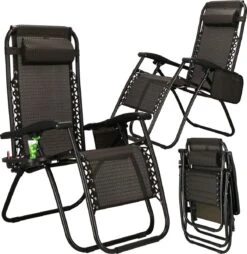 Springos Tuinstoel | Ligstoel | Opvouwbaar | Verstelbaar | Ergonomische Hoofdsteun | Bruin / Zwart -Tuingereedschaps Winkel 1166x1200