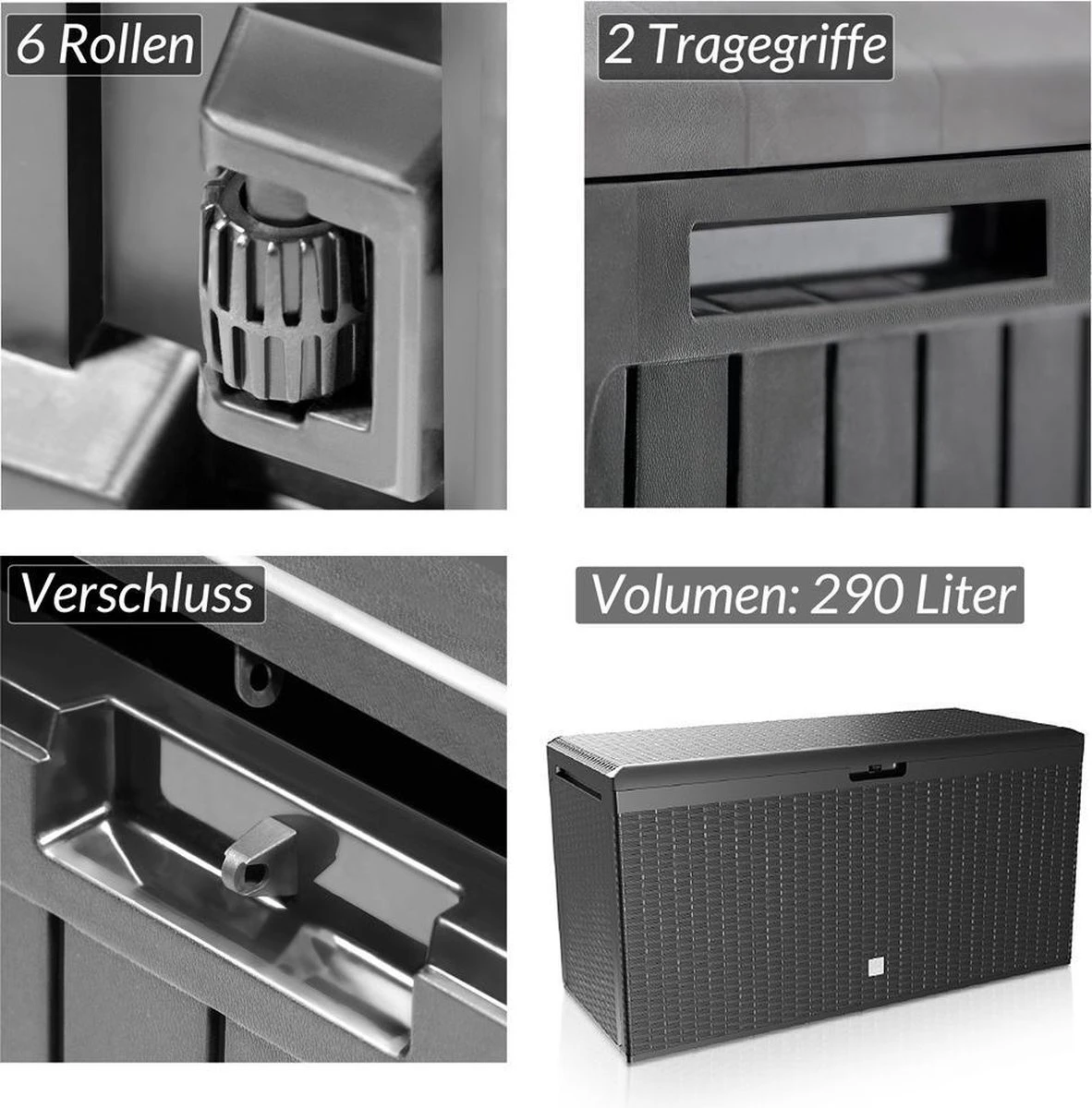 Prosperplast Opbergbox Met Deksel – Waterdicht Wielen 290 L -Antraciet 3 Prosperplast Opbergbox Met Deksel – Waterdicht Wielen 290 L -Antraciet - Afbeelding 3