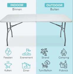 LifeGoods Klaptafel - Inklapbaar - 70x180cm - Verstelbare Vouwtafel - Weerbestendig - Wit -Tuingereedschaps Winkel 1193x1200