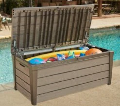 Keter Brushwood Opbergbox - Kussenbox - 455L - 145x69,7x60,3cm - Taupe -Tuingereedschaps Winkel 1200x1057