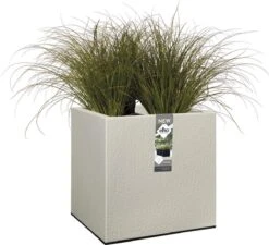 Elho Vivo Structure Finish Vierkant 40 - Plantenbak Voor Binnen & Buiten - Ø 39 X H 41 - Grijs/Warm Grijs -Tuingereedschaps Winkel 1200x1095
