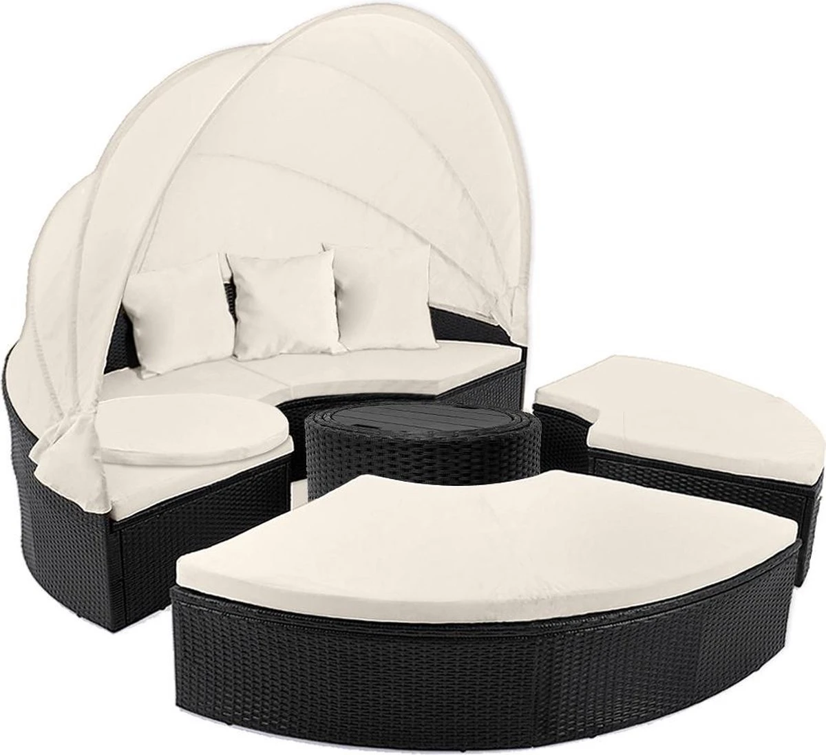 Casaria Polyrattan Zonne-Eiland Ø185cm – Incl. Kussens - Zwart Crème 1 Casaria Polyrattan Zonne-Eiland Ø185cm – Incl. Kussens - Zwart Crème