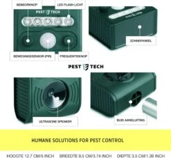 Pest-Tech PT-221 | Ultrasone Kattenverjager Op Zonneenergie | Kattenschrik | Marterverjager | Dierenverjager | Kattenafweermiddel | Ongedierte Verjager - Met USB Oplaadkabel -Tuingereedschaps Winkel 1200x1104