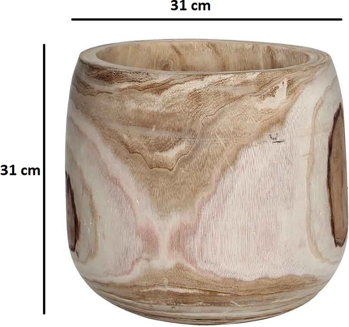 Mica Decorations Pia Bloempot - H31 X Ø31 Cm - Paulownia Hout - Lichtbruin 4 Mica Decorations Pia Bloempot - H31 X Ø31 Cm - Paulownia Hout - Lichtbruin - Afbeelding 4