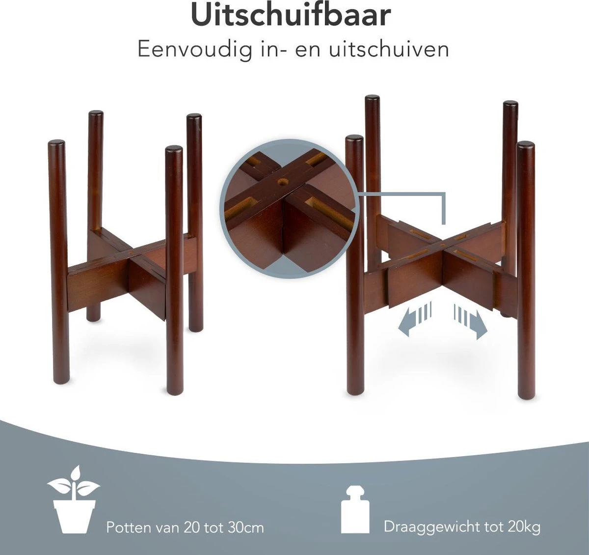 LifeGoods Planten Standaard - Uitschuifbare Bloempothouder - 20 Tot 30 Cm - Donker Bamboe 2 LifeGoods Planten Standaard - Uitschuifbare Bloempothouder - 20 Tot 30 Cm - Donker Bamboe - Afbeelding 2