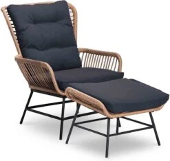 BUITEN Living Dex Wicker Loungestoel Tuin Incl. Wicker Voetenbank | Wicker + Aluminium | Bamboe Antraciet -Tuingereedschaps Winkel 1200x1139