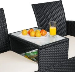 Casaria Polyrattan Tuinbank - Incl. Kussen - 143x55x88 Cm Zwart -Tuingereedschaps Winkel 1200x1155