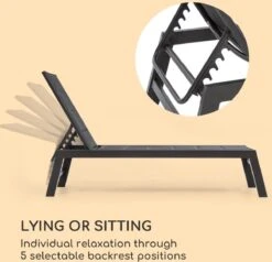 Blumfeldt Renazzo Lounge Ligstoel - Ligbed Voor De Tuin - Aluminium Tuinstoel - 6 Standen - Waterafstotend - Bekleding Van 70 % Pvc En 30 % Polyetheen - Zwart -Tuingereedschaps Winkel 1200x1157