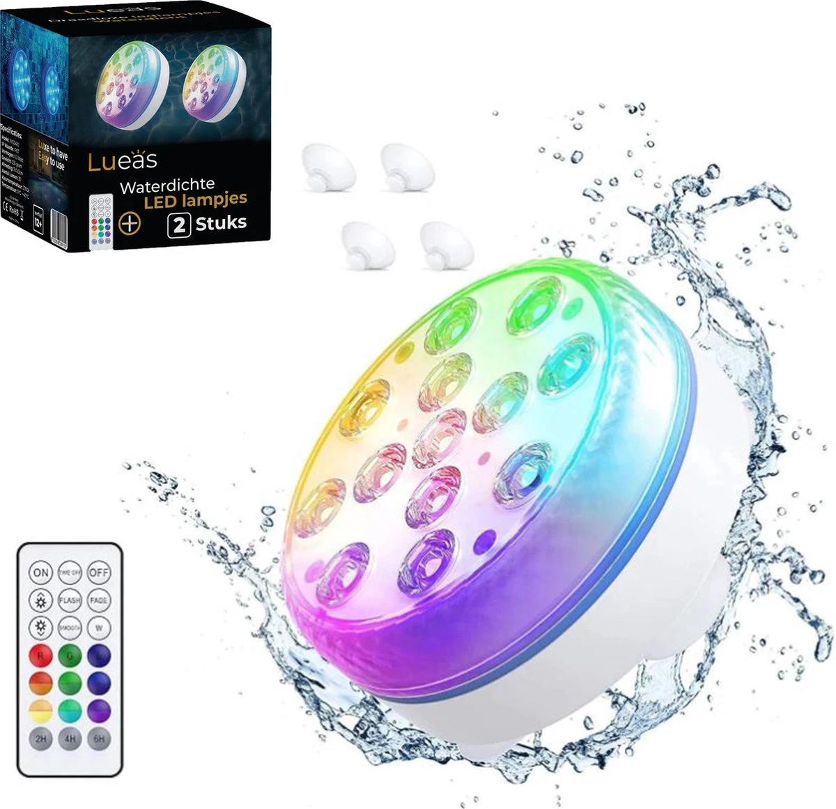 Lueas® Draadloze Ledlampjes Waterdicht - Met Afstandbediening -2 Stuks Op Batterijen - RGB - Dimbaar 1 Lueas® Draadloze Ledlampjes Waterdicht - Met Afstandbediening -2 Stuks Op Batterijen - RGB - Dimbaar