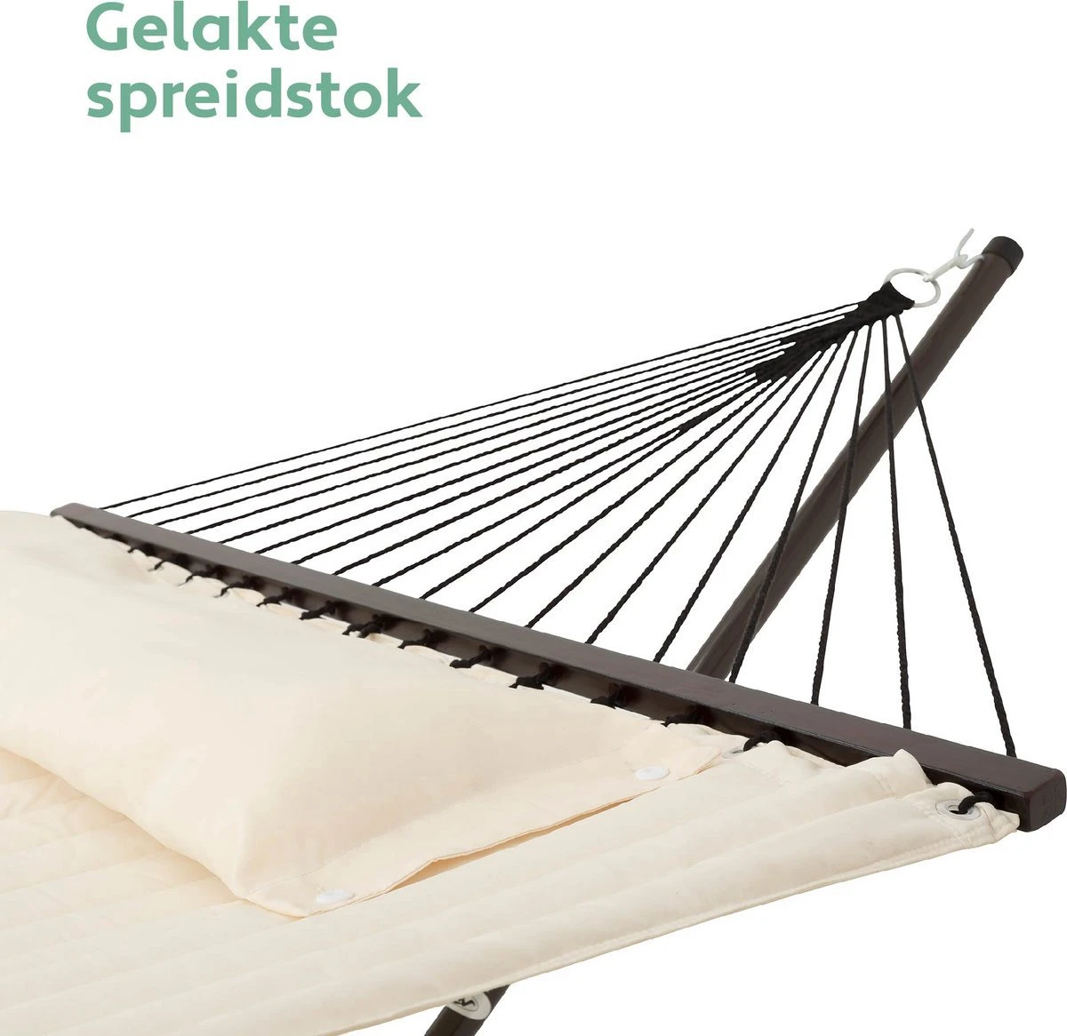 Vita5 Hangmat Met Standaard En Spreidstok – 2 Persoons – Incl. Bekerhouder - Afneembaar Kussen – Uv-bestendig – Beige 10 Vita5 Hangmat Met Standaard En Spreidstok – 2 Persoons – Incl. Bekerhouder - Afneembaar Kussen – Uv-bestendig – Beige - Afbeelding 10