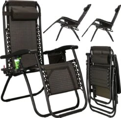 Springos Tuinstoel | Ligstoel | Opvouwbaar | Verstelbaar | Ergonomische Hoofdsteun | Bruin / Zwart -Tuingereedschaps Winkel 1200x1171