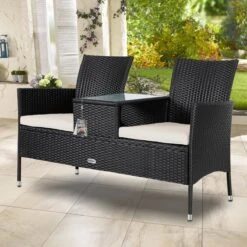 Casaria Polyrattan Tuinbank - Incl. Kussen - 143x55x88 Cm Zwart -Tuingereedschaps Winkel 1200x1200 103