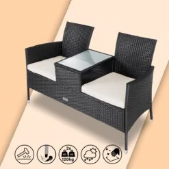Casaria Polyrattan Tuinbank - Incl. Kussen - 143x55x88 Cm Zwart -Tuingereedschaps Winkel 1200x1200 104