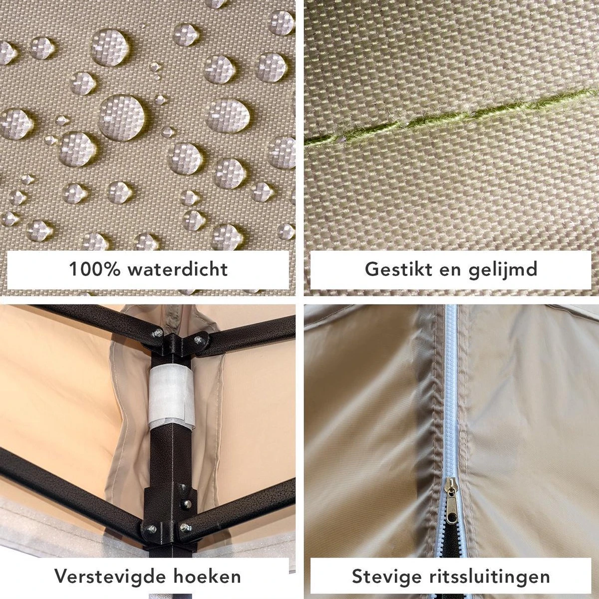 LifeGoods Partytent - 3x3 M - Zijwanden - Easy Up - Opvouwbaar - Waterdicht - Draagtas Met Wieltjes - Beige 7 LifeGoods Partytent - 3x3 M - Zijwanden - Easy Up - Opvouwbaar - Waterdicht - Draagtas Met Wieltjes - Beige - Afbeelding 7