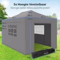 LifeGoods Partytent - 3x4.5 M - Zijwanden - Easy Up - Opvouwbaar - Waterdicht - Draagtas Met Wieltjes - Donkergrijs -Tuingereedschaps Winkel 1200x1200 157