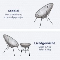 LifeGoods Acapulco Bistroset - 3-Delig - Tuinset Met Bijzettafel - Grijs -Tuingereedschaps Winkel 1200x1200 192