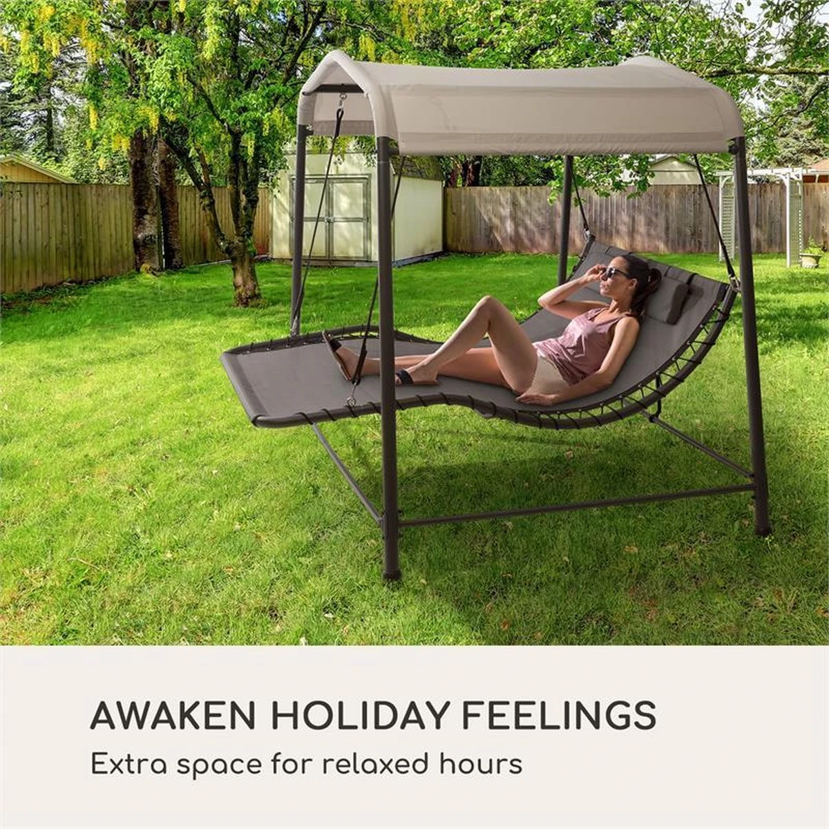 Blumfeldt Palermo Schommelbank - Hollywoodschommel 130 X 207 Cm - Ligbed Met Dak - Schommelstoel Voor 2 Personen - Tuinbank Inclusief Nekkussens - Stalen Frame En Polyester Dak - Grijs 2 Blumfeldt Palermo Schommelbank - Hollywoodschommel 130 X 207 Cm - Ligbed Met Dak - Schommelstoel Voor 2 Personen - Tuinbank Inclusief Nekkussens - Stalen Frame En Polyester Dak - Grijs - Afbeelding 2