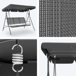 LifeGoods Schommelbank - 3-zits - Tot 250KG - Kantelbaar Dak - UV-bestendig Zonnescherm - 172x104x162cm - Grijs -Tuingereedschaps Winkel 1200x1200 221