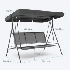 LifeGoods Schommelbank - 3-zits - Tot 250KG - Kantelbaar Dak - UV-bestendig Zonnescherm - 172x104x162cm - Grijs -Tuingereedschaps Winkel 1200x1200 223