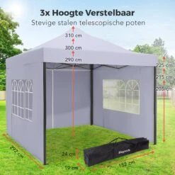 LifeGoods Partytent - 3x3 M - Zijwanden - Easy Up - Opvouwbaar - Waterdicht - Draagtas Met Wieltjes - Donkergrijs -Tuingereedschaps Winkel 1200x1200 23