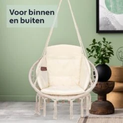 Vita5 Macramé Hangstoel - Voor Binnen En Buiten - Zonder Standaard - Incl. Kussen, Boekenvak En Beschermhoes - Tot 150kg - Beige -Tuingereedschaps Winkel 1200x1200 242
