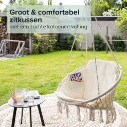 Vita5 Macramé Hangstoel - Voor Binnen En Buiten - Zonder Standaard - Incl. Kussen, Boekenvak En Beschermhoes - Tot 150kg - Beige -Tuingereedschaps Winkel 1200x1200 243