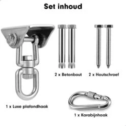 Luxe Ophangsysteem - 180° Schommelen, 360° Roteerbaar - Plafondhaak - Ophanghaak - Hangstoel Buiten - Hangstoel Binnen – Schommelstoel - Schommel - Bokszakken - RVS - Nederlandse Handleiding - -Tuingereedschaps Winkel 1200x1200 37