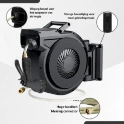 Buxibo - Wandslangenbox 20 Meter + 2 Meter - Tuinslang Met Haspel - 9 Sproei Standen - Slangenhouder 180° Draaibaar - Tuinslanghaspel Zwart+ Gratis Sproeier - Zwart -Tuingereedschaps Winkel 1200x1200 585