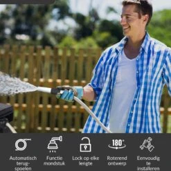 Buxibo - Wandslangenbox 20 Meter + 2 Meter - Tuinslang Met Haspel - 9 Sproei Standen - Slangenhouder 180° Draaibaar - Tuinslanghaspel Zwart+ Gratis Sproeier - Zwart -Tuingereedschaps Winkel 1200x1200 586