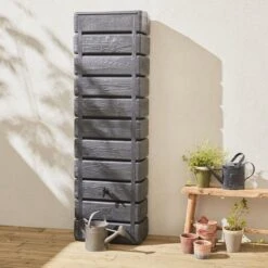 Regenton Muurtank, Grandval 300L, Antraciet Kunststof, Imitatiehout, Met Gootaansluitset Inbegrepen -Tuingereedschaps Winkel 1200x1200 635