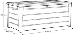 Keter Brushwood Opbergbox - Kussenbox - 455L - 145x69,7x60,3cm - Taupe -Tuingereedschaps Winkel 1200x581 1