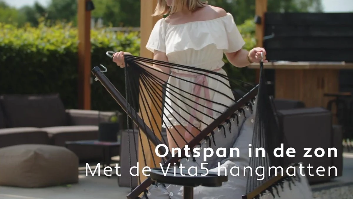 Vita5 Hangmat Met Standaard En Spreidstok – 2 Persoons – Incl. Bekerhouder - Afneembaar Kussen – Uv-bestendig – Beige 2 Vita5 Hangmat Met Standaard En Spreidstok – 2 Persoons – Incl. Bekerhouder - Afneembaar Kussen – Uv-bestendig – Beige - Afbeelding 2
