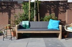 Wood4you - Tuinbank - Ameland - 'Doe Het Zelf' Bouwpakket Steigerhout 152Lx72Hx57D Cm - Incl Kussen -Tuingereedschaps Winkel 1200x794