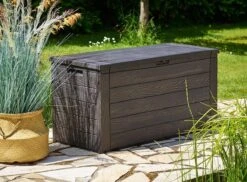 Merkloos Woody Tuin Opbergbox - 324 Liter 45x120x60 Cm - Tuinkussenbox - Antraciet/bruin -Tuingereedschaps Winkel 1200x884