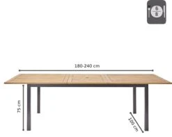 NATERIAL - Uitschuifbare Tuintafel ORIS - Uitschuifbare Tafel Voor 6 Tot 8 Personen - 180-240x100 Cm - Aluminium - Hout Eucalyptus -Tuingereedschaps Winkel 1200x958