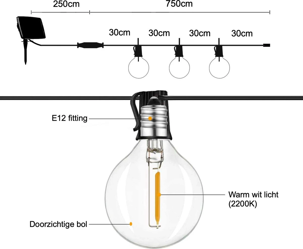 A Sunny Day Solar Lichtsnoer Buiten Inclusief 25 LED Lampen Voor Buiten - Lichtsnoer Op Zonne-energie - 25 LED Lampen - Solar Tuinverlichting - Lichtslinger - Prikkabel - Priklicht - Lichtsnoer 7 A Sunny Day Solar Lichtsnoer Buiten Inclusief 25 LED Lampen Voor Buiten - Lichtsnoer Op Zonne-energie - 25 LED Lampen - Solar Tuinverlichting - Lichtslinger - Prikkabel - Priklicht - Lichtsnoer - Afbeelding 7