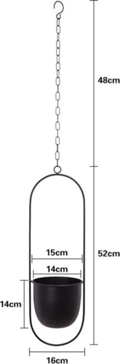 Be-Inspired® Hangende Bloempot Ovaal - Bloempot Binnen - Voor Hangplant – Plant Bloem Pot Met Opknoping – Plantenhanger - Plantenbak - Industrieel – Scandinavisch - Metaal - Zwart -Tuingereedschaps Winkel 398x1200