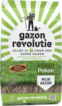 Pokon Gazon Revolutie - 12,5kg - Gazonmest / Graszaad / Bodemverbeteraar - Geschikt Voor 250m² - Binnen 15 Dagen Resultaat -Tuingereedschaps Winkel 702x1200