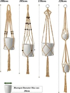 4 Stuks Luxe Jute Plantenhangers - Boho Handgeweven Katoen Hangpot Voor Binnen/Buiten - Hangende Bloempot Met Kralen - Macramé Touw/Koord Hangplant Houder - Bohemian Wandhanger Decoratie - Plant Hanger - Verticale Tuin Bloempothouder Planthanger -Tuingereedschaps Winkel 913x1200